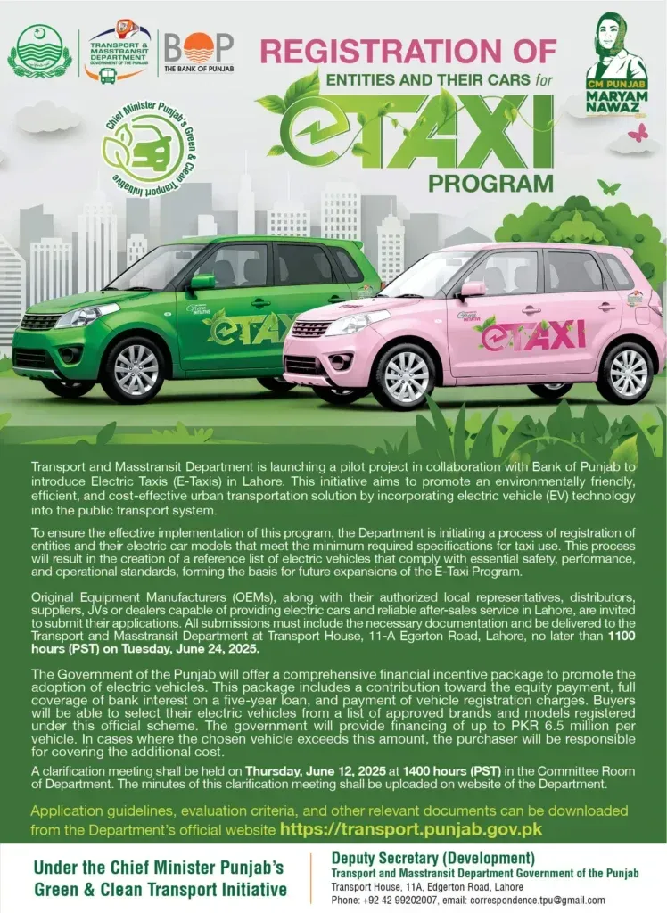 CM Punjab Maryam Nawaz E Taxi Scheme Online Registration